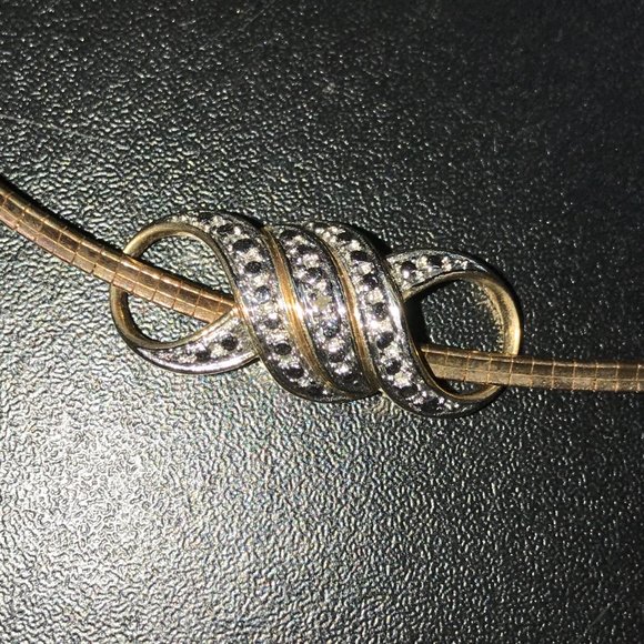 17" 18Kt Gold Vermeil Omega Necklace and OXO Diamond Accent Pendant - Picture 8 of 8